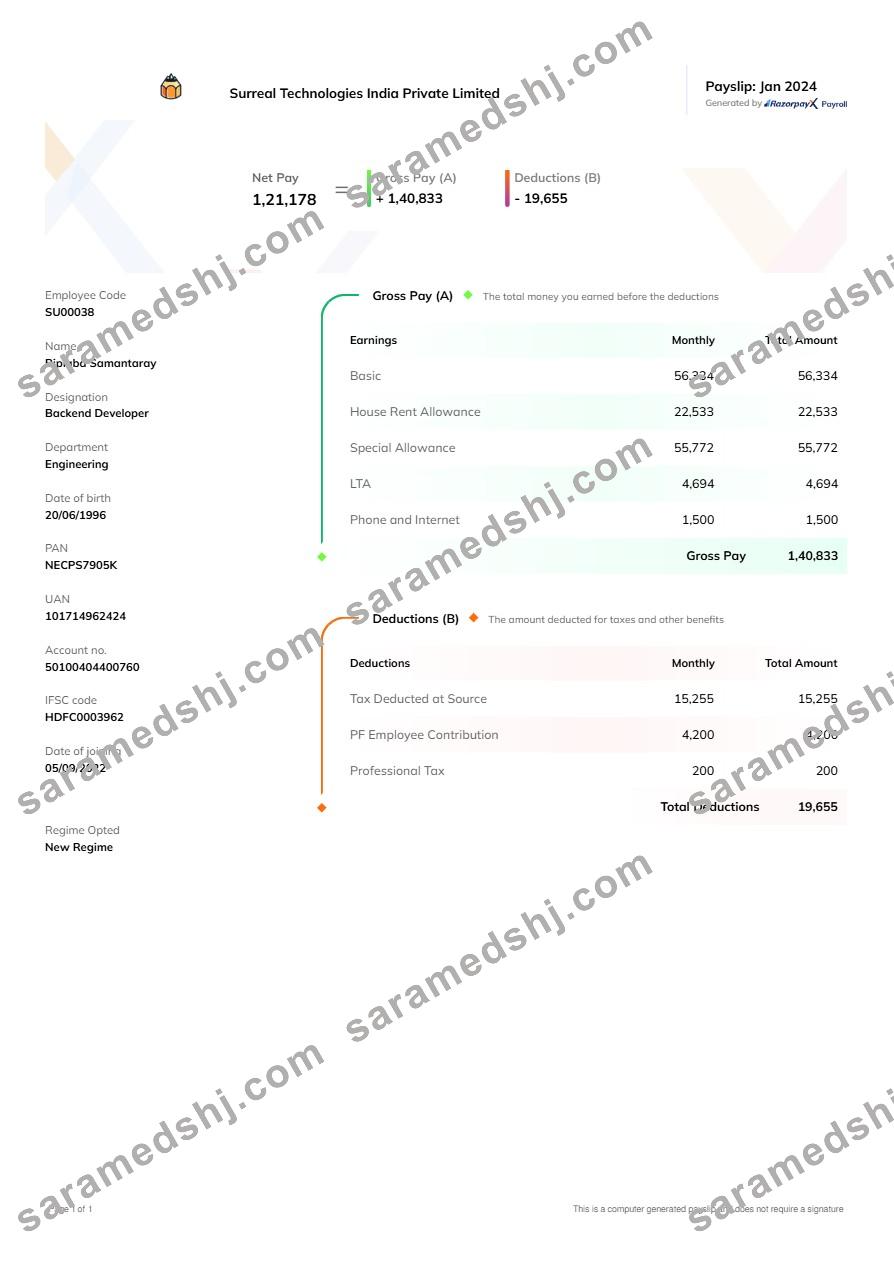 Surreal Technologies India payslip template in Word and PDF formats.pdf, 1